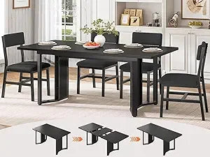 4-6 Person Extendable Dining Table Set with 4 Cushioned Chairs