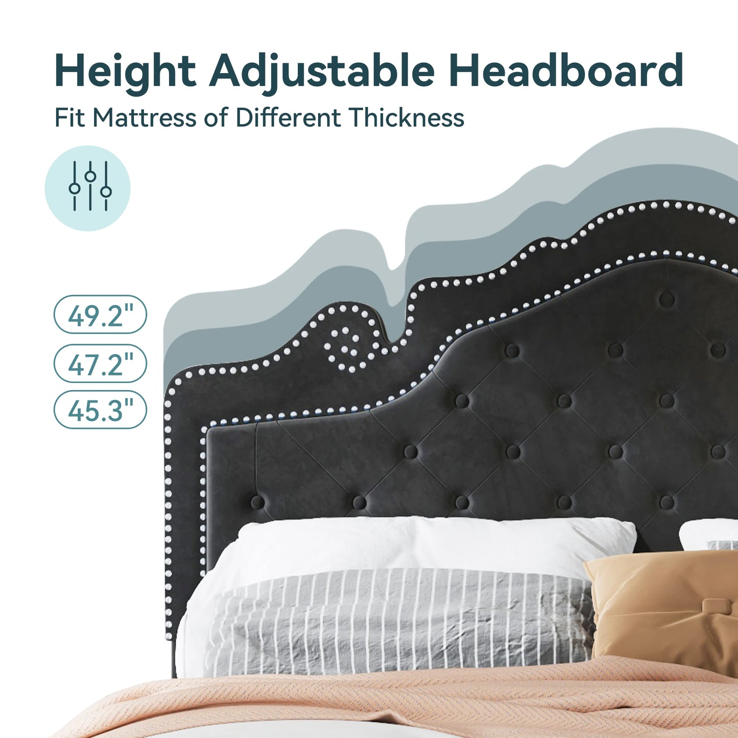 Full/Queen/King Size Velvet Bed Frame with Adjustable Tiara Headboard