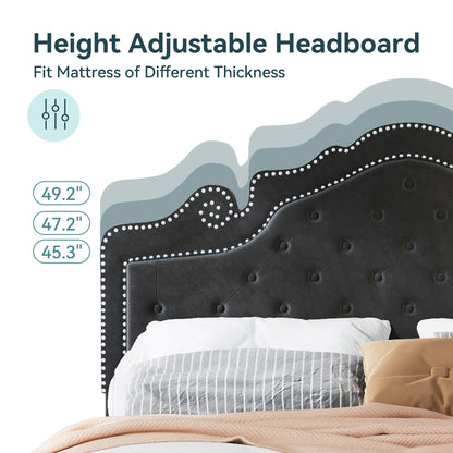 Full/Queen/King Size Velvet Bed Frame with Adjustable Tiara Headboard