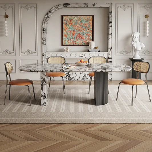 Luxury French Rectangle Marble Table, Trendy Natural Stone Dining Table