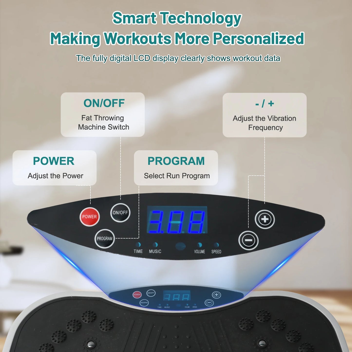 Portable Vibration Plate Exercise Machine with Bluetooth Remote Control With Resistance Bands