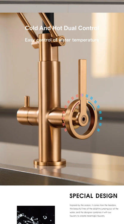 Gun gray brass island style kitchen faucet with filtered Water, Pull out Sprayer, 2-function sink Mixer