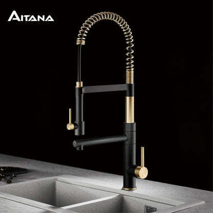 Luxury black kitchen faucet with magnetic suction Pull-Out design Two handles  2-function Tap