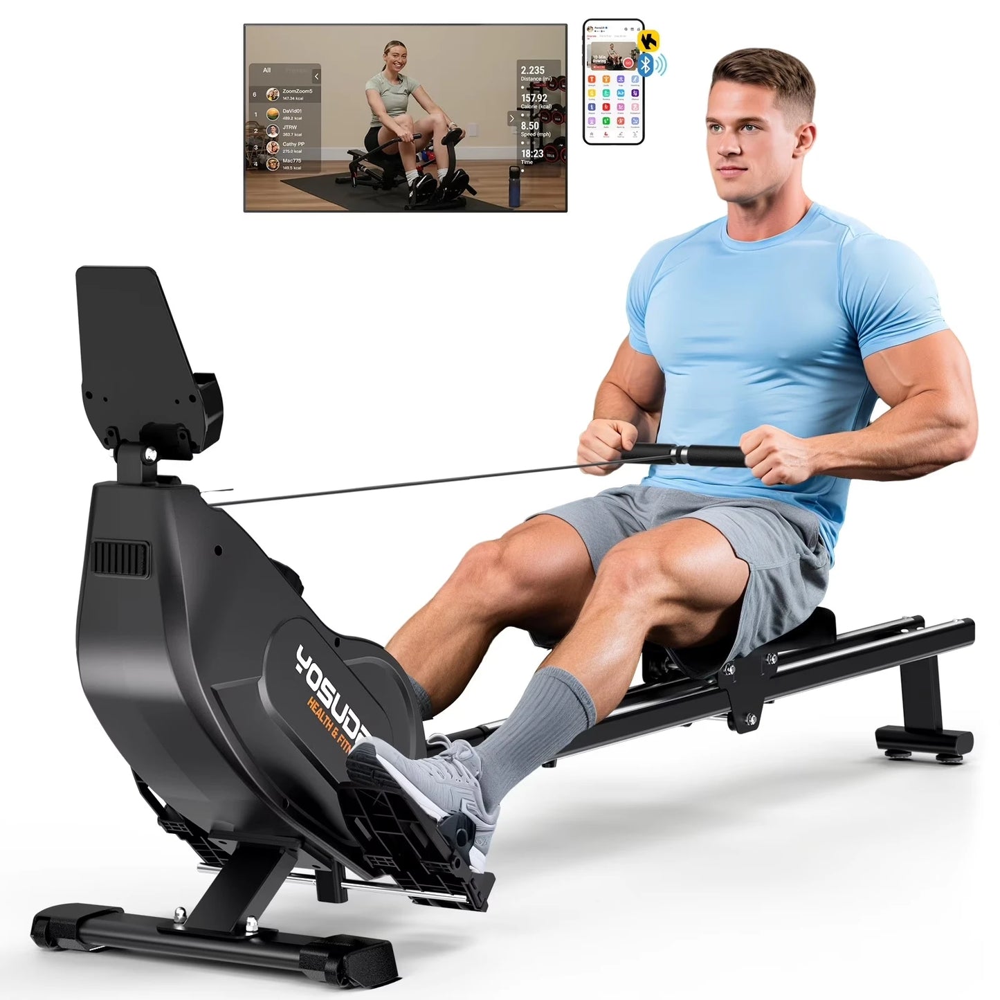 YOSUDA Magnetic Rowing Machine, 350 LB Weight Capacity with 115lbs Adjustable Resistance