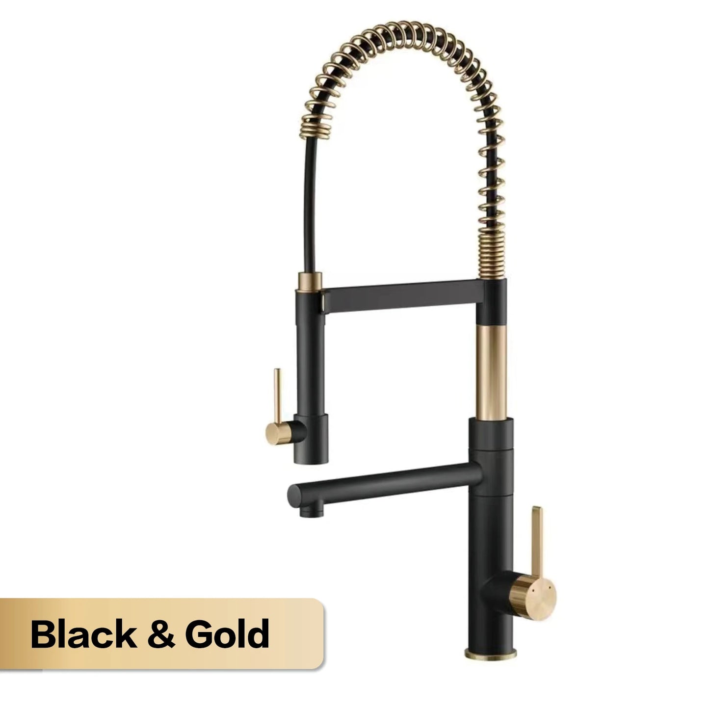 Luxury black kitchen faucet with magnetic suction Pull-Out design Two handles  2-function Tap
