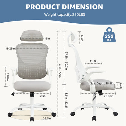 Computer Desk Chair, Flip-up Arms, Adjustable Headrests