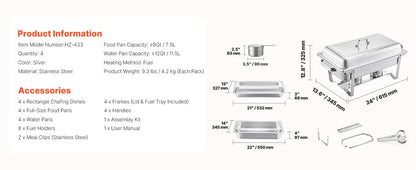 SucceBuy 8 Qt Stainless Steel Chafer with Catering Warmer Server
