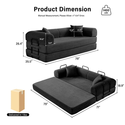 79'' Boneless Couch, Foldable Convertible Futon Sleeper