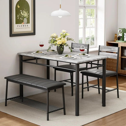 Dining Table Set for 4 with Upholstered Bench and 2 Chairs