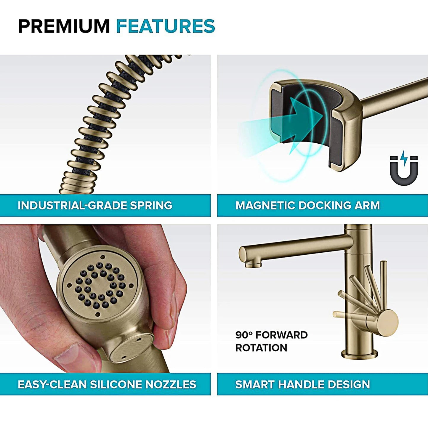 Luxury black kitchen faucet with magnetic suction Pull-Out design Two handles  2-function Tap