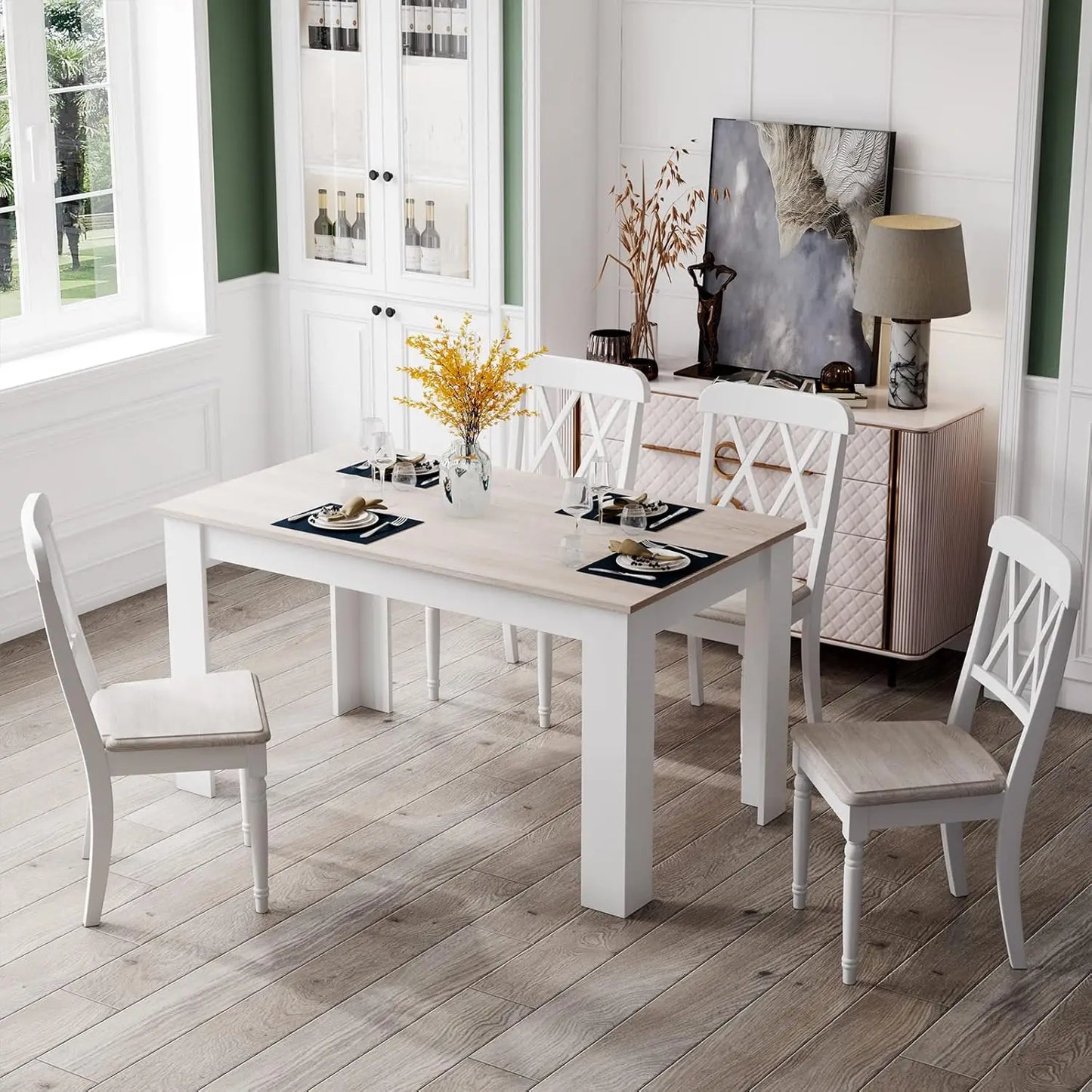 Wooden,  Rectangular Dinner Table Or Modern Kitchen Table for 4