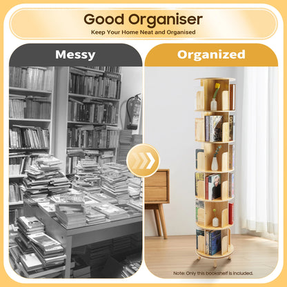 Rotating Bookshelf 6 Tiers Pine Wood