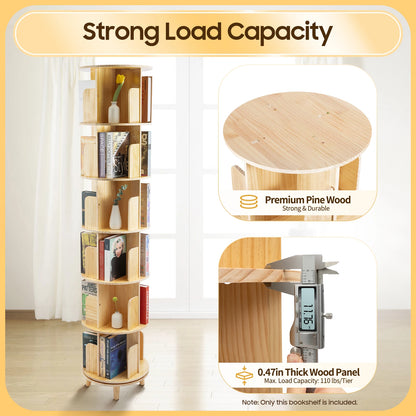 Rotating Bookshelf 6 Tiers Pine Wood