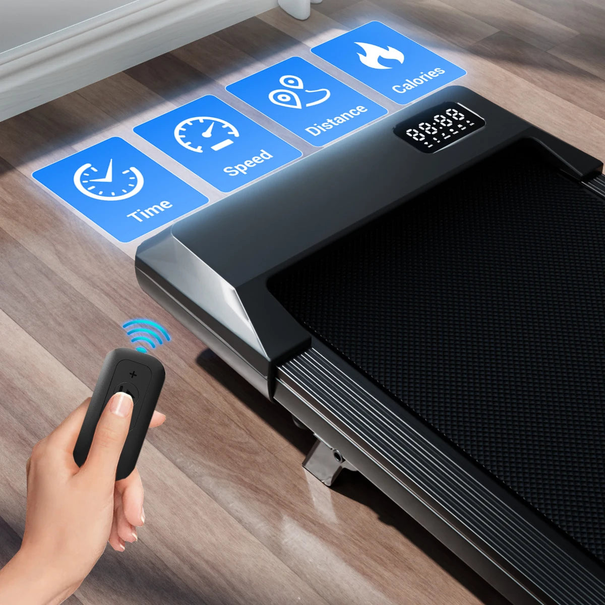 Foldable 6% Slope Under Desk Treadmill,  Portable Remote Control LED Display