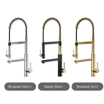 Luxury black kitchen faucet with magnetic suction Pull-Out design Two handles  2-function Tap