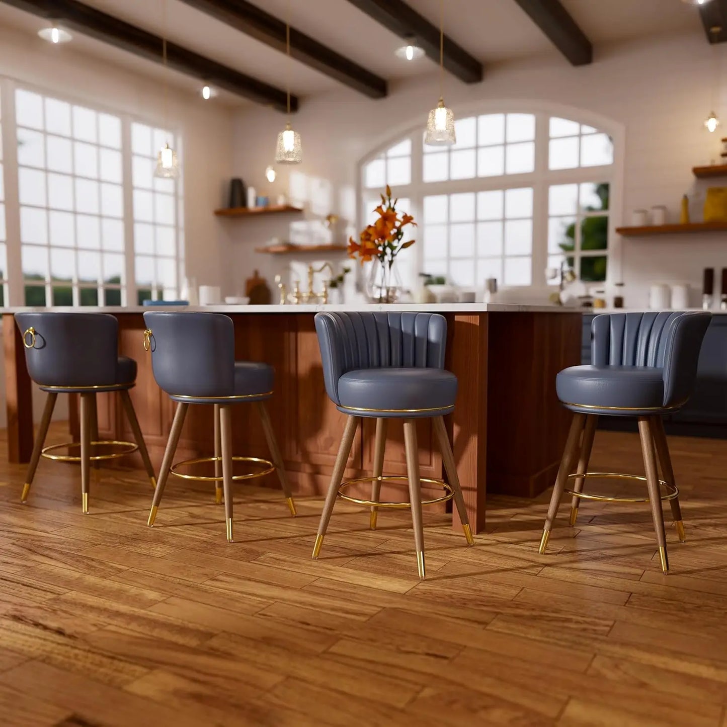 Swivel, Counter Height Bar Stools with Back, Set of 4