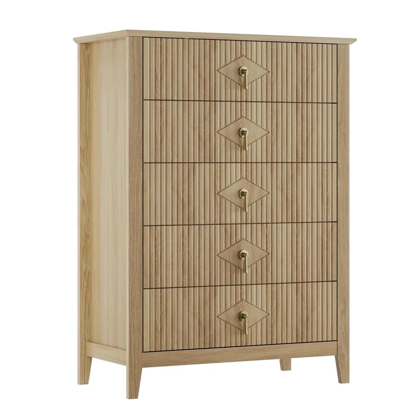 42.9" Tall, Fluted 5 Drawers Dresser, Modern Chest of Drawers with Metal Handle