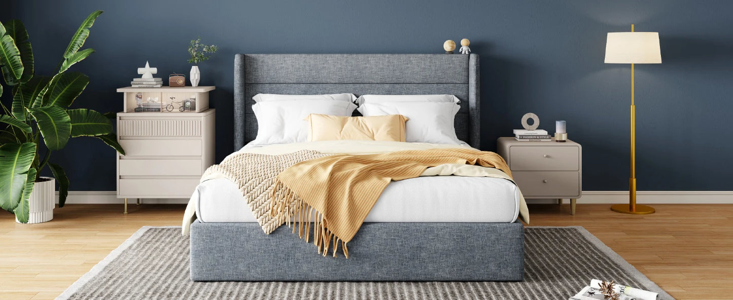 Lift Up Storage Bed with Wingback Headboard