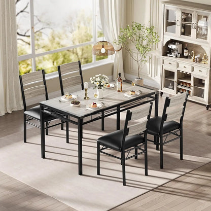 Dining Table Set for 4, Wood Kitchen Table with Corner Protector  with 4 Upholstered Chairs