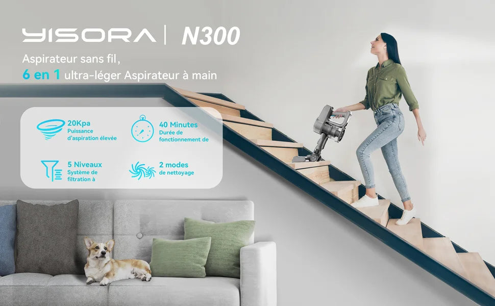 YISORA N300 Cordless Upright Vacuum Cleaner