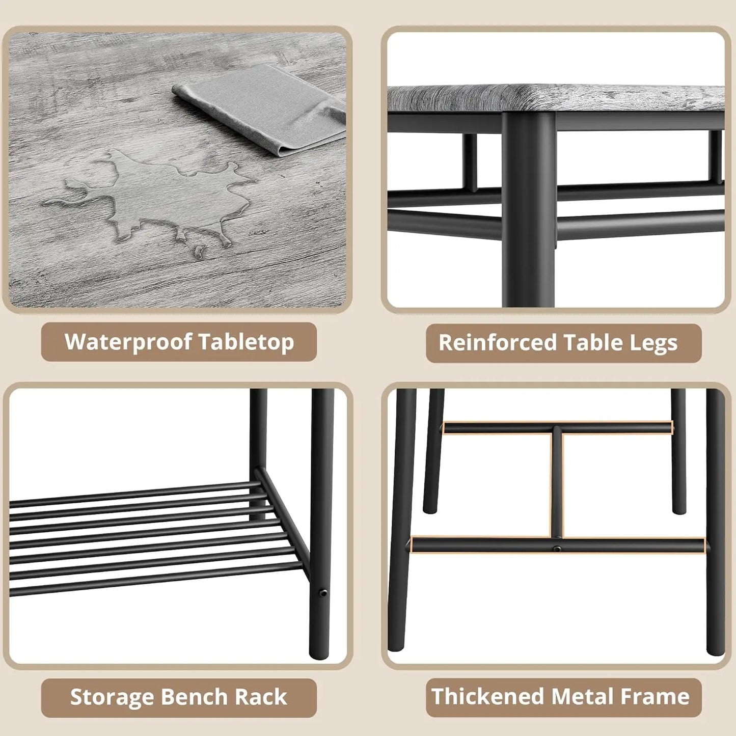 Dining Table Set for 4 with Upholstered Bench and 2 Chairs