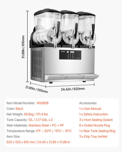 3-36L Commercial Slushy Machine 1-3 Tanks