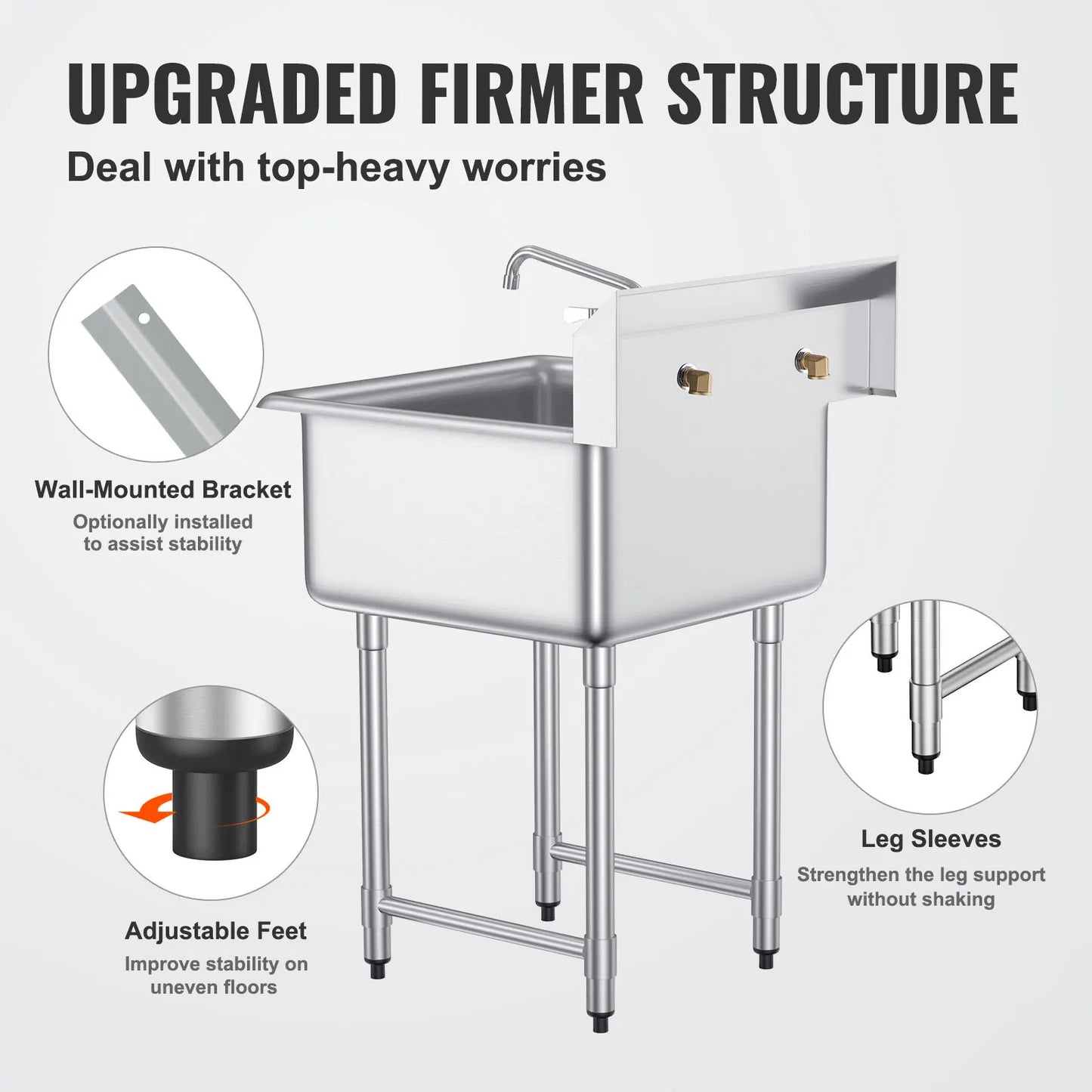 SucceBuy Stainless Steel Kitchen Prep & Utility Sink 1 Compartment