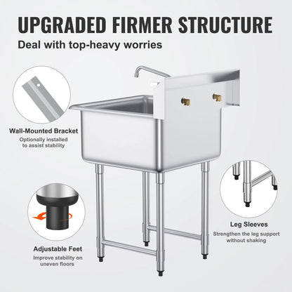 SucceBuy Stainless Steel Kitchen Prep & Utility Sink 1 Compartment