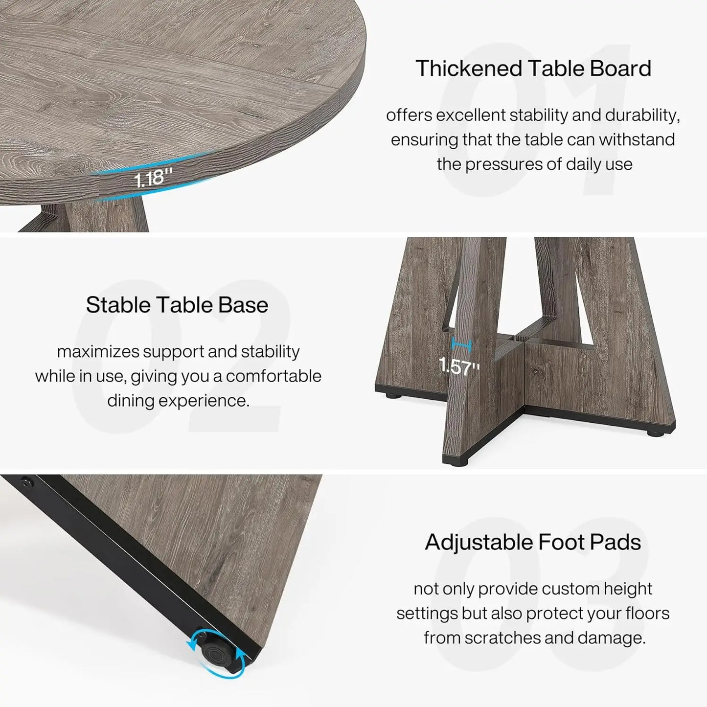 47 inch Round Dining Table or Wood Kitchen Table