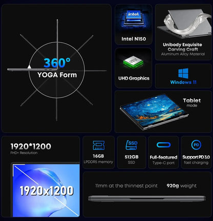 CHUWI MiniBook X 2 in 1 Laptop Intel 16GB LPDDR5 10.51