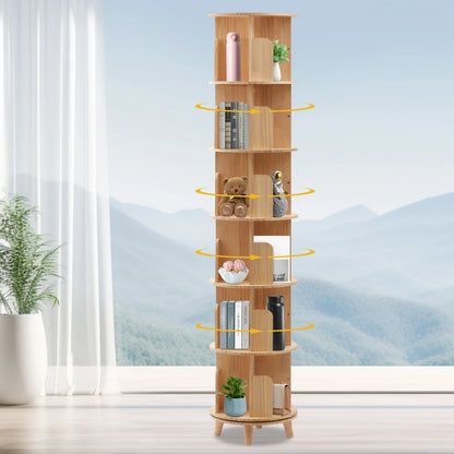 Rotating Bookshelf 6 Tiers Pine Wood