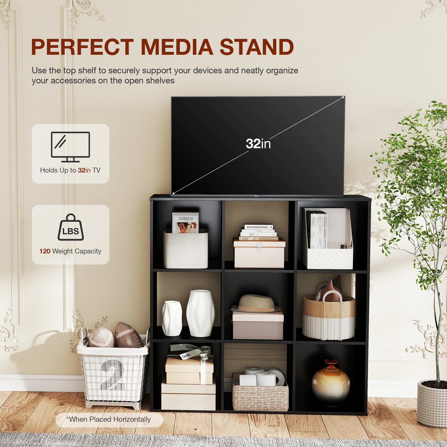 9 Cube Storage Organizer, Open Wooden Bookshelf