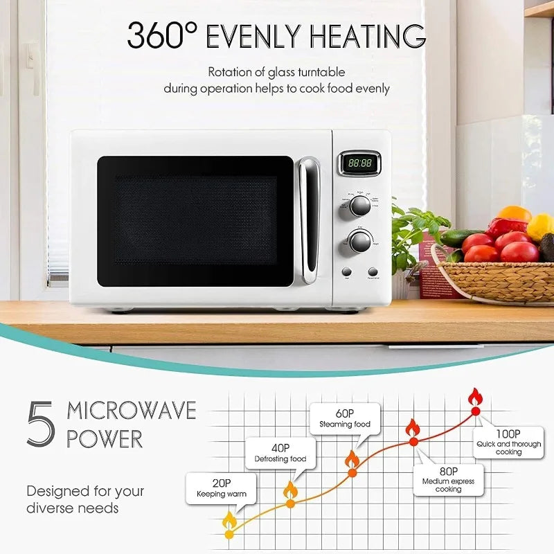 Retro Countertop Microwave Oven, Defrost & 8 Auto-cooking Programs