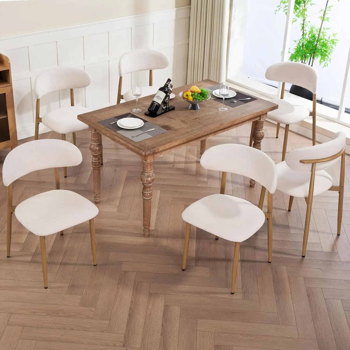 Metal Dining Chairs With Modern Fabric Upholstered, Set Of 2