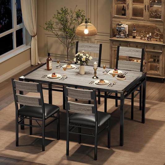 Dining Table Set for 4, Wood Kitchen Table with Corner Protector  with 4 Upholstered Chairs