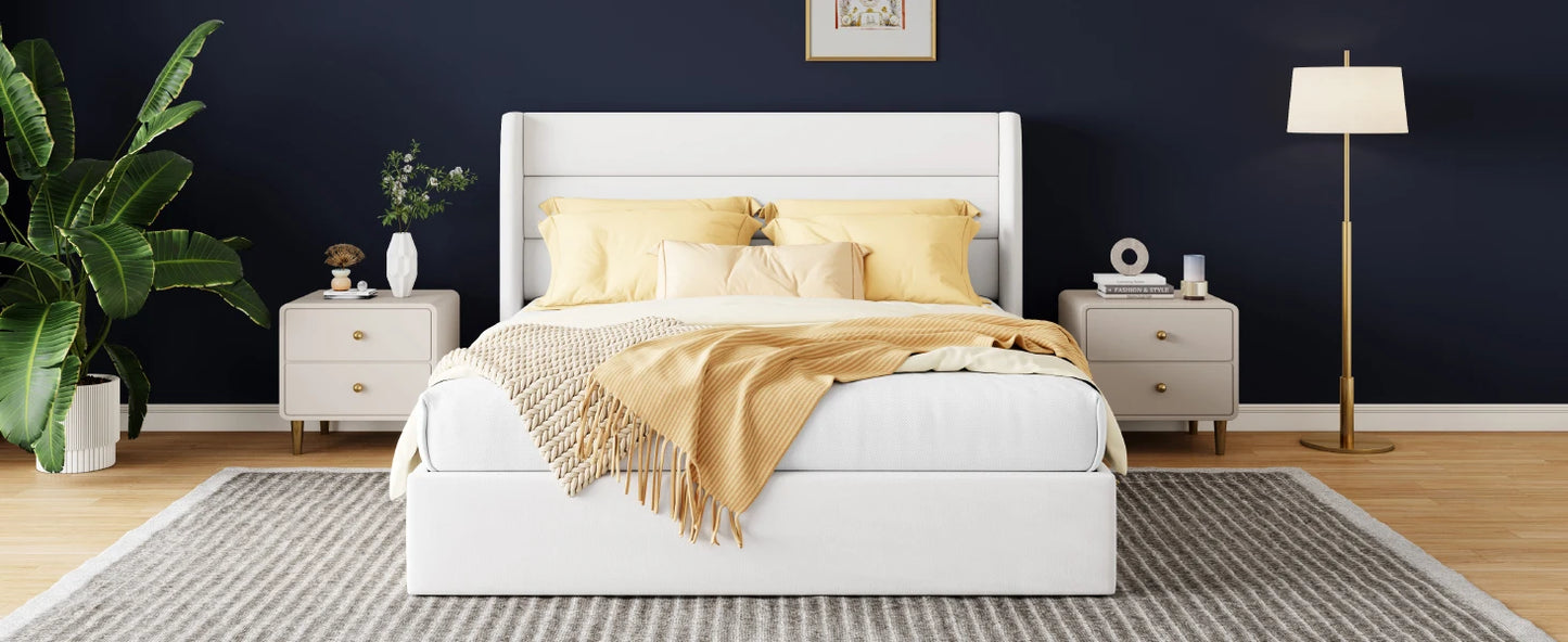 Lift Up Storage Bed with Wingback Headboard