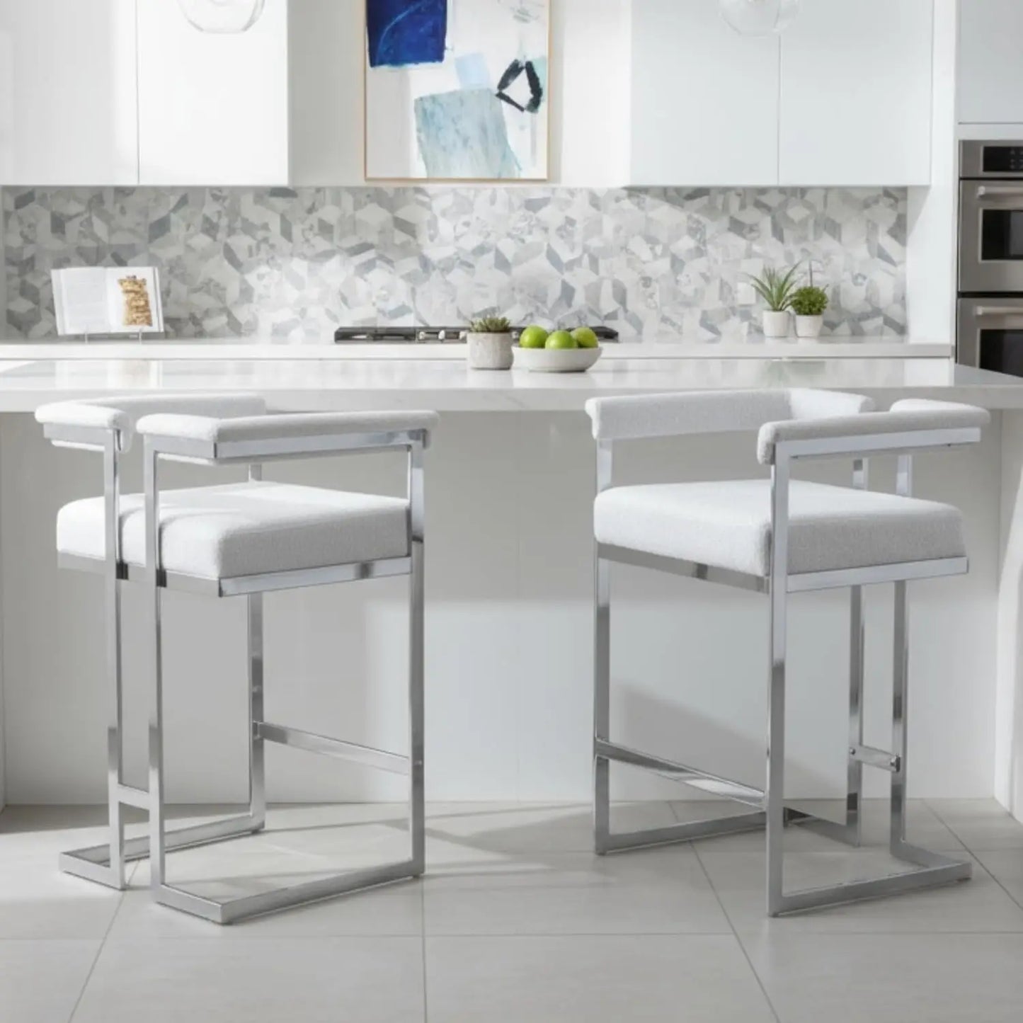 26", Chrome Finish Metal, Modern Bar Counter Height Stool, Set of 2