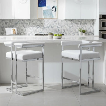 26", Chrome Finish Metal, Modern Bar Counter Height Stool, Set of 2