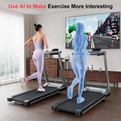 3.5HP Foldable Incline Home Treadmill Walking Pad with Handle Bar Holder
