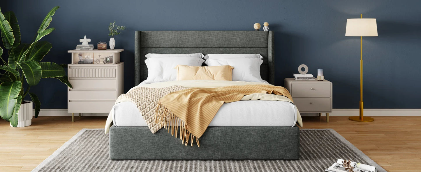 Lift Up Storage Bed with Wingback Headboard