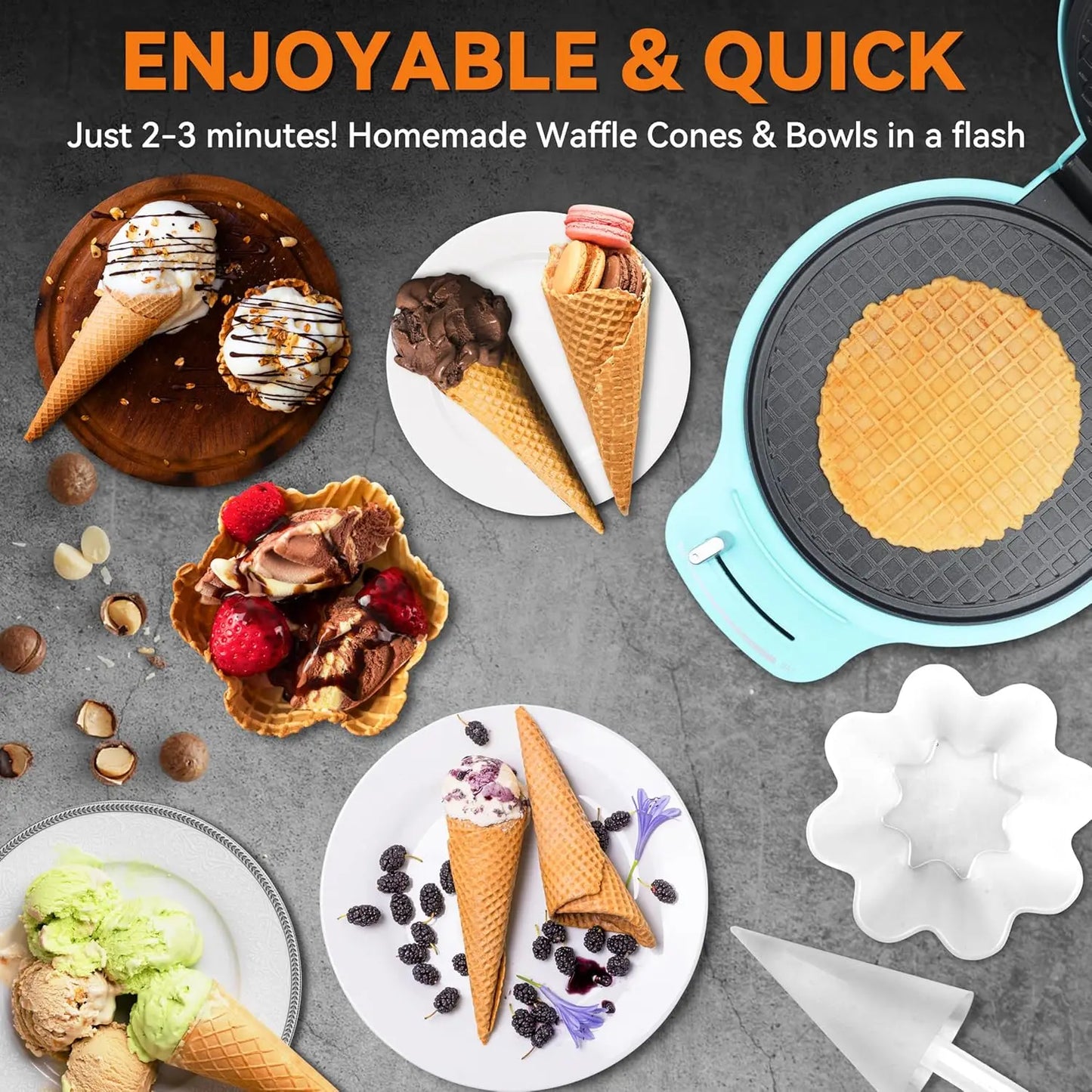 Waffle Cone Maker Machine with Browning Control