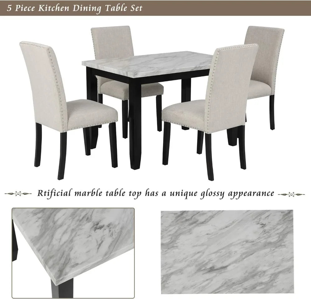 Kitchen and Dining Table Set for 4, Wood Dining Table and Chairs Set,