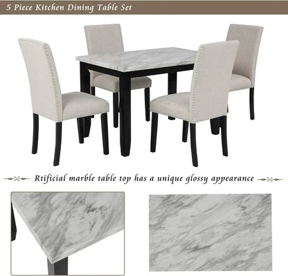 Kitchen and Dining Table Set for 4, Wood Dining Table and Chairs Set,