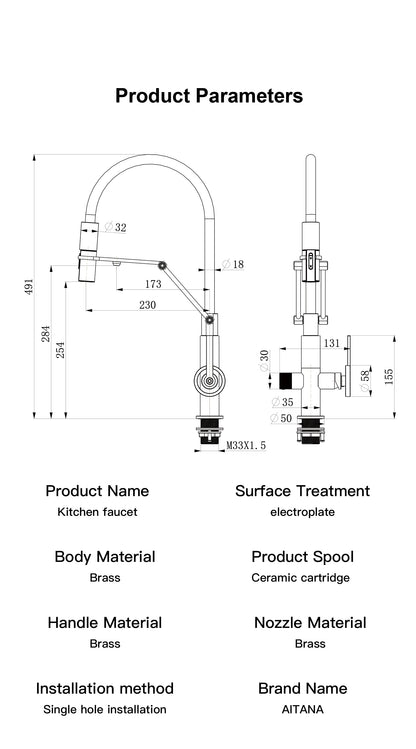Gun gray brass island style kitchen faucet with filtered Water, Pull out Sprayer, 2-function sink Mixer