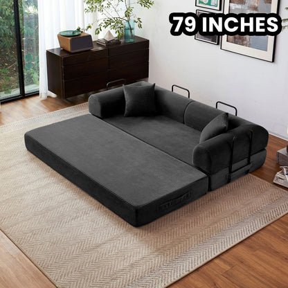 79'' Boneless Couch, Foldable Convertible Futon Sleeper