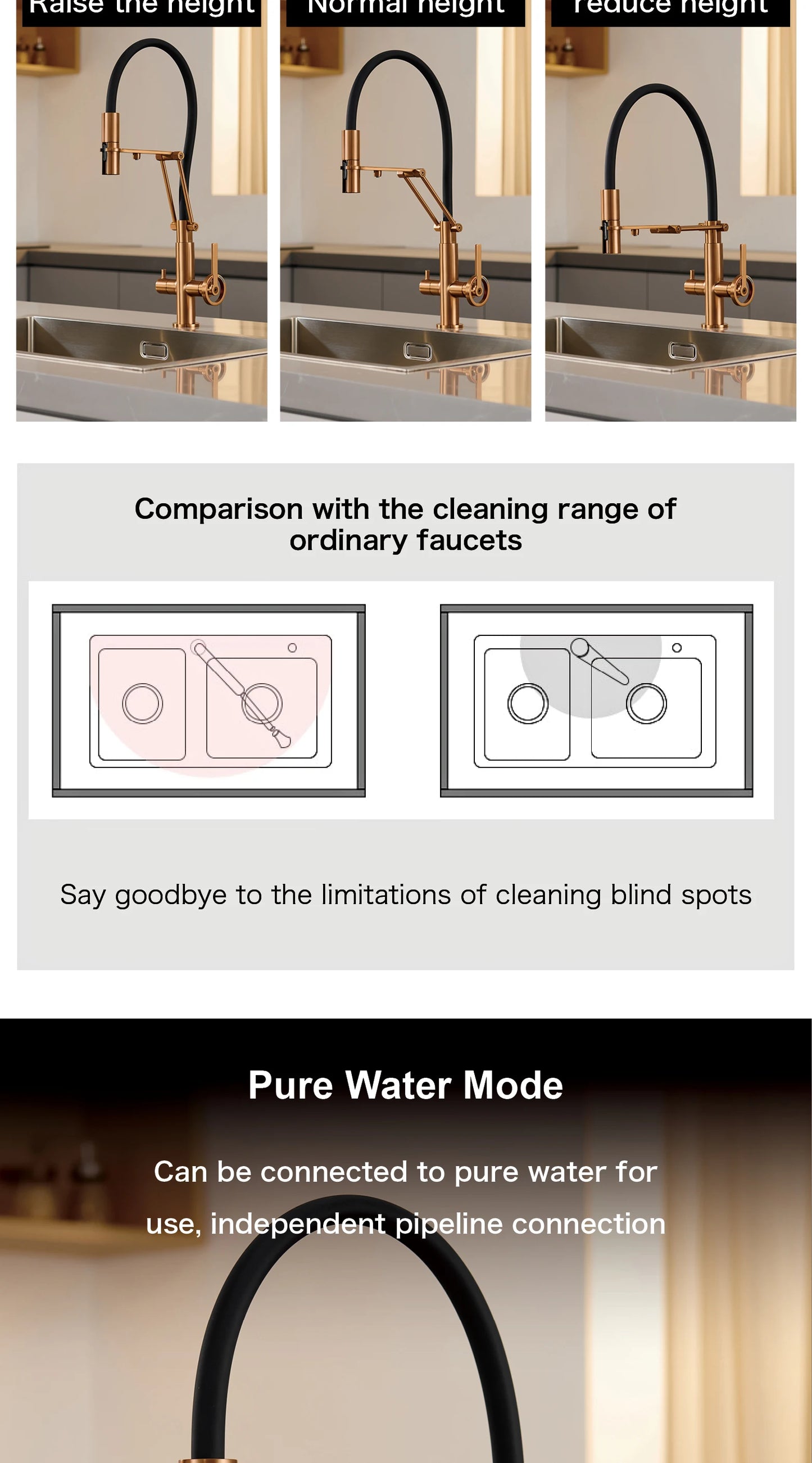 Gun gray brass island style kitchen faucet with filtered Water, Pull out Sprayer, 2-function sink Mixer