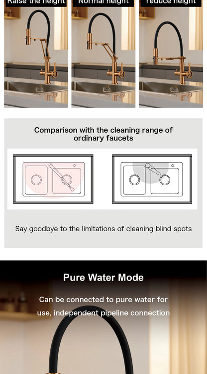 Gun gray brass island style kitchen faucet with filtered Water, Pull out Sprayer, 2-function sink Mixer