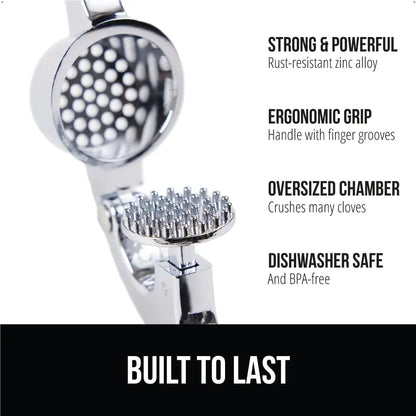 Heavy Duty Garlic Press & Peeler Set, Kitchen Gadget in Black