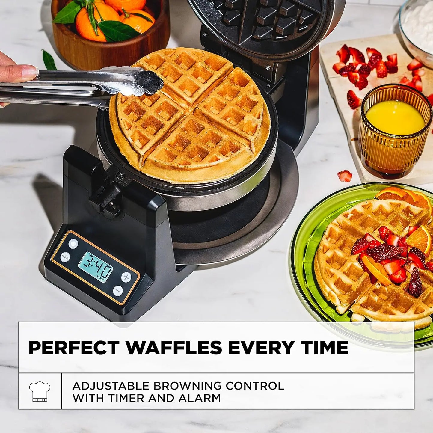 Rotating Belgian Waffle Maker with Deep Nonstick PFOA Free Plates