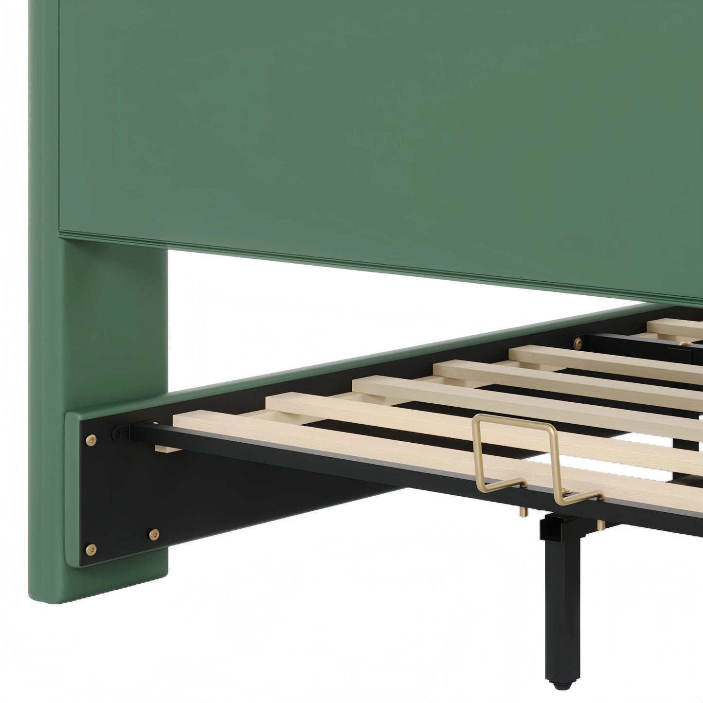 Leather Upholstered Bed Frame with Wingback Head board,